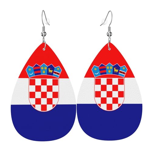 Modische PVC-Ohrringe aus versilbertem Leder, geeignet für Festivalpartys oder den persönlichen Gebrauch, Flagge der Republik Kroatien von WXZYFP