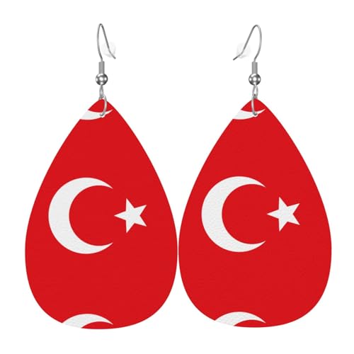 Modische PVC-Ohrringe aus versilbertem Leder, geeignet für Festivalpartys oder den persönlichen Gebrauch, Flagge der Türkei, Einheitsgröße, silberfarbenes Kupferleder, kein Edelstein von WXZYFP