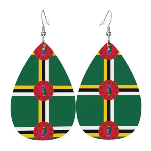 Modische PVC-Ohrringe aus versilbertem Leder, geeignet für Festivalpartys oder den persönlichen Gebrauch, Flagge des Commonwealth of Dominica, Einheitsgröße, silberfarbenes Kupferleder, kein Edelstein von WXZYFP