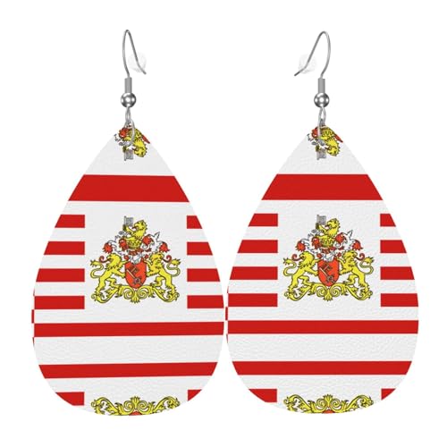 Modische PVC-Ohrringe aus versilbertem Leder, geeignet für Festivalpartys oder den persönlichen Gebrauch, Flagge des Senats von Bremen, Einheitsgröße, silberfarbenes Kupferleder, kein Edelstein von WXZYFP