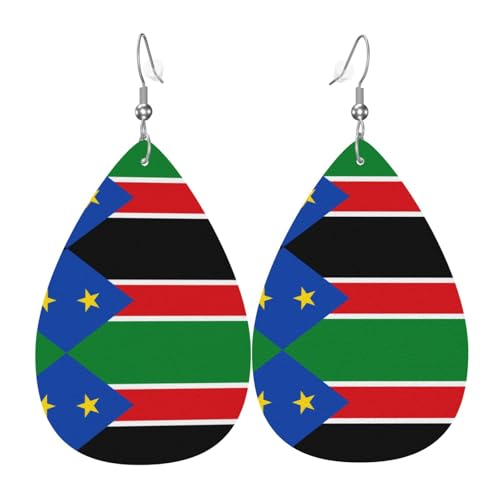 Modische PVC-Ohrringe aus versilbertem Leder, geeignet für Festivalpartys oder den persönlichen Gebrauch, Flagge des Südsudans, Einheitsgröße, silberfarbenes Kupferleder, kein Edelstein von WXZYFP