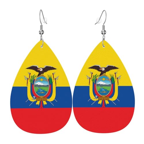 Modische PVC-Ohrringe aus versilbertem Leder, geeignet für Festivalpartys oder den persönlichen Gebrauch, Flagge von Ecuador, Einheitsgröße, silberfarbenes Kupferleder, kein Edelstein von WXZYFP