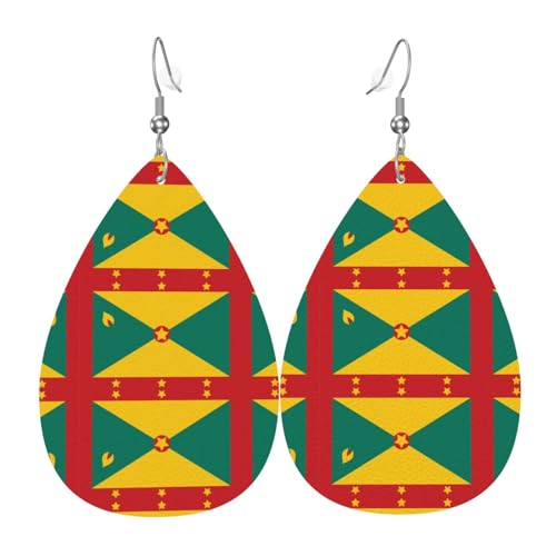 Modische PVC-Ohrringe aus versilbertem Leder, geeignet für Festivalpartys oder den persönlichen Gebrauch, Flagge von Grenada, Einheitsgröße, silberfarbenes Kupferleder, kein Edelstein von WXZYFP