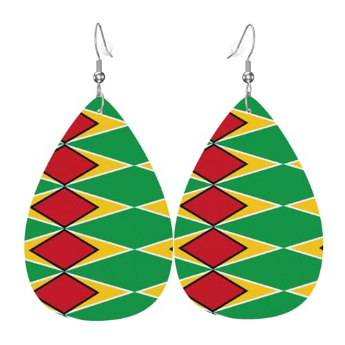 Modische PVC-Ohrringe aus versilbertem Leder, geeignet für Festivalpartys oder den persönlichen Gebrauch, Flagge von Guyana, Einheitsgröße, silberfarbenes Kupferleder, kein Edelstein von WXZYFP