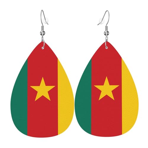 Modische PVC-Ohrringe aus versilbertem Leder, geeignet für Festivalpartys oder den persönlichen Gebrauch, Flagge von Kamerun, Einheitsgröße, silberfarbenes Kupferleder, kein Edelstein von WXZYFP