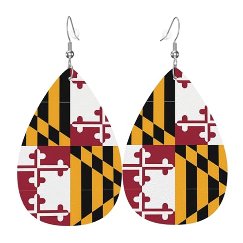 Modische PVC-Ohrringe aus versilbertem Leder, geeignet für Festivalpartys oder den persönlichen Gebrauch, Flagge von Maryland, Einheitsgröße, silberfarbenes Kupferleder, kein Edelstein von WXZYFP
