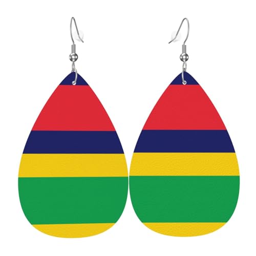 Modische PVC-Ohrringe aus versilbertem Leder, geeignet für Festivalpartys oder den persönlichen Gebrauch, Flagge von Mauritius, Einheitsgröße, silberfarbenes Kupferleder, kein Edelstein von WXZYFP