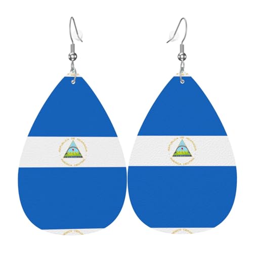 Modische PVC-Ohrringe aus versilbertem Leder, geeignet für Festivalpartys oder den persönlichen Gebrauch, Flagge von Nicaragua, Einheitsgröße, silberfarbenes Kupferleder, kein Edelstein von WXZYFP