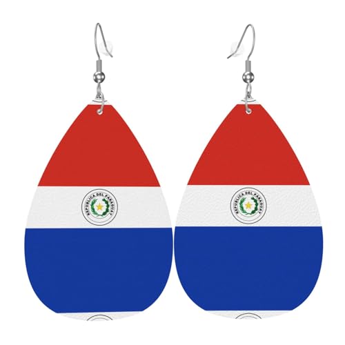 Modische PVC-Ohrringe aus versilbertem Leder, geeignet für Festivalpartys oder den persönlichen Gebrauch, Flagge von Paraguay, Einheitsgröße, silberfarbenes Kupferleder, kein Edelstein von WXZYFP