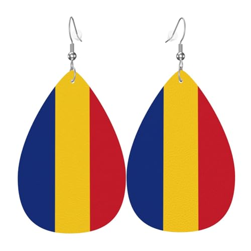 Modische PVC-Ohrringe aus versilbertem Leder, geeignet für Festivalpartys oder den persönlichen Gebrauch, Flagge von Rumänien, Einheitsgröße, silberfarbenes Kupferleder, kein Edelstein von WXZYFP