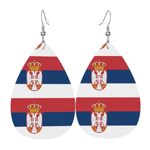 Modische PVC-Ohrringe aus versilbertem Leder, geeignet für Festivalpartys oder den persönlichen Gebrauch, Flagge von Serbien, Einheitsgröße, silberfarbenes Kupferleder, kein Edelstein von WXZYFP