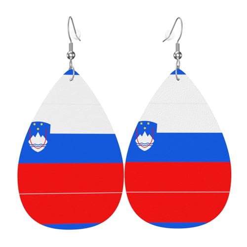 Modische PVC-Ohrringe aus versilbertem Leder, geeignet für Festivalpartys oder den persönlichen Gebrauch, Flagge von Slowenien, Einheitsgröße, silberfarbenes Kupferleder, kein Edelstein von WXZYFP