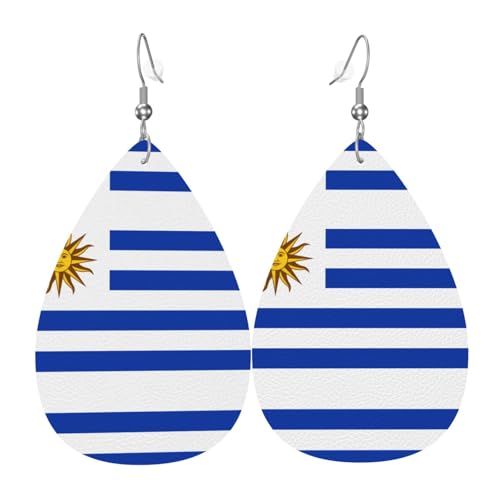 Modische PVC-Ohrringe aus versilbertem Leder, geeignet für Festivalpartys oder den persönlichen Gebrauch, Flagge von Uruguay, Einheitsgröße, silberfarbenes Kupferleder, kein Edelstein von WXZYFP