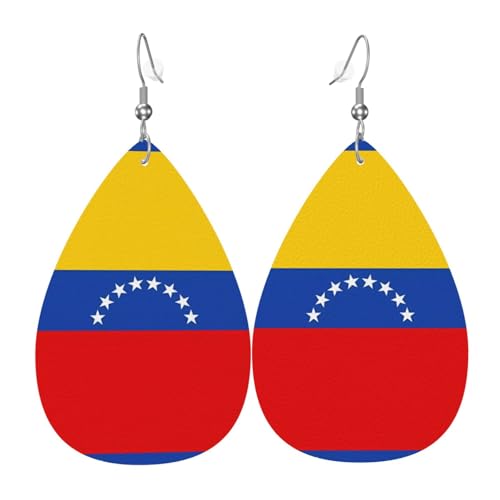 Modische PVC-Ohrringe aus versilbertem Leder, geeignet für Festivalpartys oder den persönlichen Gebrauch, Flagge von Venezuela, Einheitsgröße, silberfarbenes Kupferleder, kein Edelstein von WXZYFP