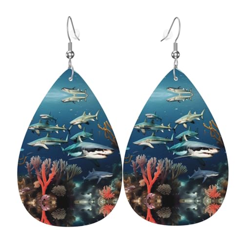 Modische PVC-Ohrringe aus versilbertem Leder, geeignet für Festivalpartys oder den persönlichen Gebrauch, Haie unter dem Meer, Einheitsgröße, silberfarbenes Kupferleder, kein Edelstein von WXZYFP