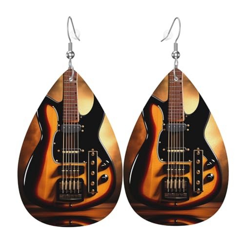 Modische PVC-Ohrringe aus versilbertem Leder, geeignet für Festivalpartys oder den persönlichen Gebrauch, Instrumental-Gitarre, Einheitsgröße, silberfarbenes Kupferleder, kein Edelstein von WXZYFP