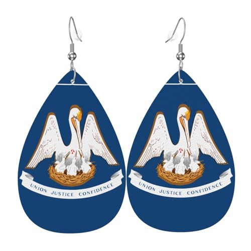 Modische PVC-Ohrringe aus versilbertem Leder, geeignet für Festivalpartys oder den persönlichen Gebrauch, Louisiana-Flagge, Einheitsgröße, silberfarbenes Kupferleder, kein Edelstein von WXZYFP