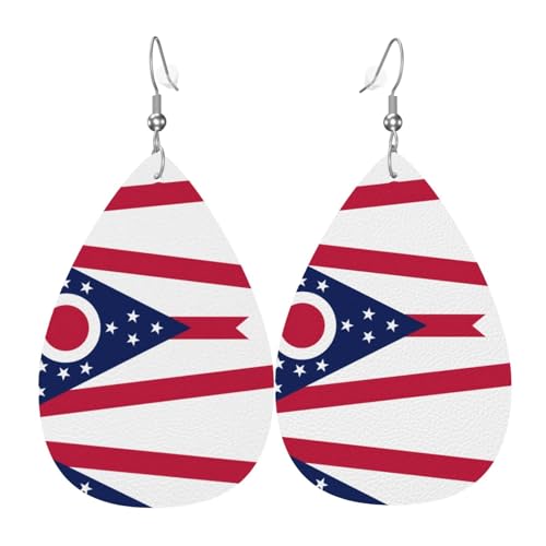 Modische PVC-Ohrringe aus versilbertem Leder, geeignet für Festivalpartys oder den persönlichen Gebrauch, Ohio State Flagge, Einheitsgröße, silberfarbenes Kupferleder, kein Edelstein von WXZYFP