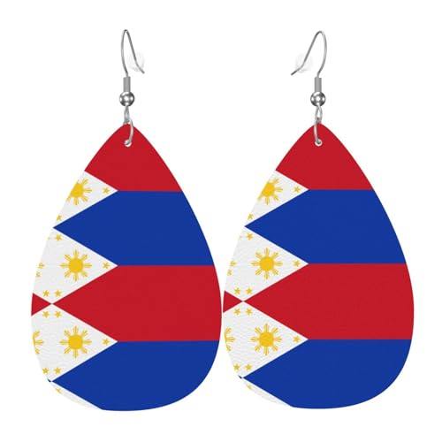 Modische PVC-Ohrringe aus versilbertem Leder, geeignet für Festivalpartys oder den persönlichen Gebrauch, Philippinische Flagge von WXZYFP