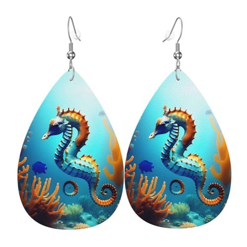 Modische PVC-Ohrringe aus versilbertem Leder, geeignet für Festivalpartys oder den persönlichen Gebrauch, Seepferdchen, Einheitsgröße, silberfarbenes Kupferleder, kein Edelstein von WXZYFP
