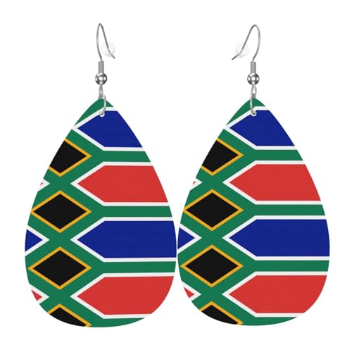 Modische PVC-Ohrringe aus versilbertem Leder, geeignet für Festivalpartys oder den persönlichen Gebrauch, Südafrika-Flagge von WXZYFP