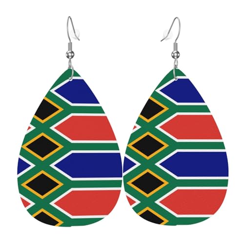 Modische PVC-Ohrringe aus versilbertem Leder, geeignet für Festivalpartys oder den persönlichen Gebrauch, Südafrikanische Flagge, Einheitsgröße, silberfarbenes Kupferleder, kein Edelstein von WXZYFP