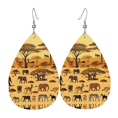 Modische PVC-Ohrringe aus versilbertem Leder, geeignet für Festivalpartys oder den persönlichen Gebrauch, afrikanische Graslandtiere, Einheitsgröße, silberfarbenes Kupferleder, kein Edelstein von WXZYFP