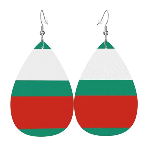 Modische PVC-Ohrringe aus versilbertem Leder, geeignet für Festivalpartys oder den persönlichen Gebrauch, bulgarische Flagge, Einheitsgröße, silberfarbenes Kupferleder, kein Edelstein von WXZYFP