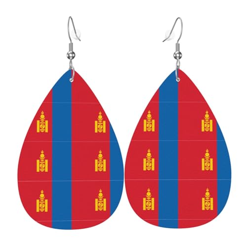 Modische PVC-Ohrringe aus versilbertem Leder, geeignet für Festivalpartys oder den persönlichen Gebrauch, mongolische Flagge, Einheitsgröße, silberfarbenes Kupferleder, kein Edelstein von WXZYFP