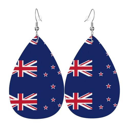 Modische PVC-Ohrringe aus versilbertem Leder, geeignet für Festivalpartys oder den persönlichen Gebrauch, neuseeländische Flagge, Einheitsgröße, silberfarbenes Kupferleder, kein Edelstein von WXZYFP