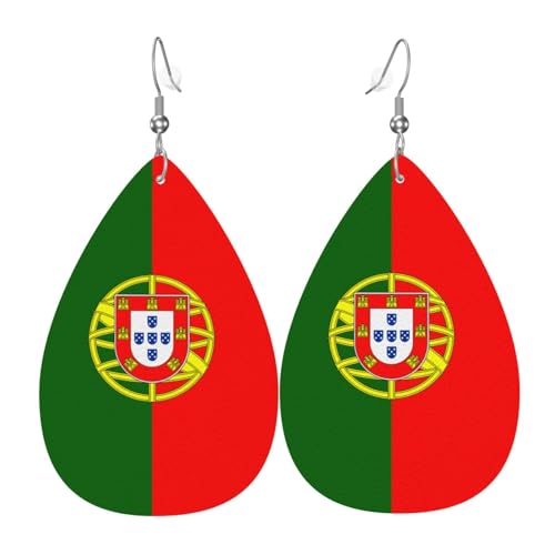 Modische PVC-Ohrringe aus versilbertem Leder, geeignet für Festivalpartys oder den persönlichen Gebrauch, portugiesische Flagge von WXZYFP