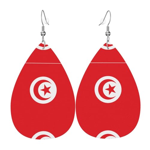 Modische PVC-Ohrringe aus versilbertem Leder, geeignet für Festivalpartys oder den persönlichen Gebrauch, tunesische Flagge von WXZYFP