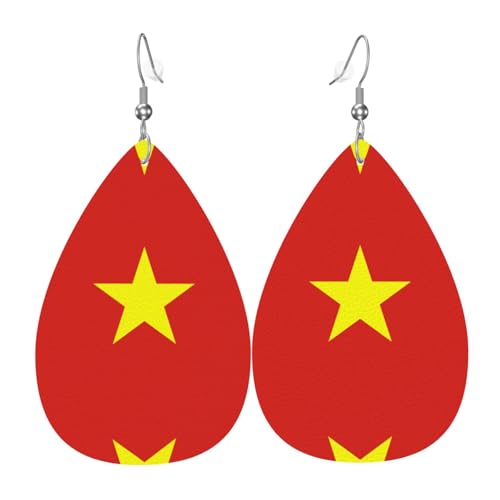 Modische PVC-Ohrringe aus versilbertem Leder, geeignet für Festivalpartys oder den persönlichen Gebrauch, vietnamesische Flagge, Einheitsgröße, silberfarbenes Kupferleder, kein Edelstein von WXZYFP
