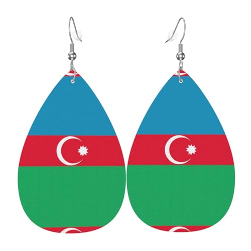 Modische PVC-Ohrringe aus versilbertem Leder, geeignet für Festivalpartys oder den persönlichen Gebrauch. Flagge von Aserbaidschan von WXZYFP