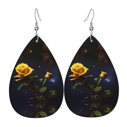 Modische PVC-Ohrringe aus versilbertem Leder, geeignet für Festivalpartys oder den persönlichen Gebrauch. Gelbe Rosen Sternennacht, Einheitsgröße, silberfarbenes Kupferleder, kein Edelstein von WXZYFP