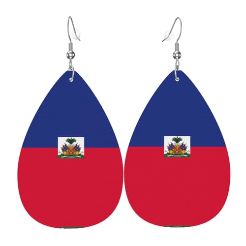 Modische PVC-Ohrringe aus versilbertem Leder, geeignet für Festivalpartys oder den persönlichen Gebrauch. Haitianische Flagge von WXZYFP