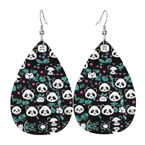 Modische PVC-Ohrringe aus versilbertem Leder, geeignet für Festivalpartys oder den persönlichen Gebrauch. Niedliches Panda-Gesicht, Einheitsgröße, silberfarbenes Kupferleder, kein Edelstein von WXZYFP