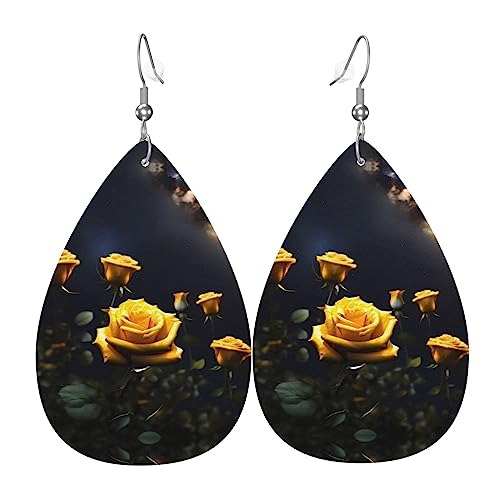 Modische PVC-Ohrringe aus versilbertem Leder, geeignet für Festivalpartys oder den persönlichen Gebrauch. Schöne gelbe Rosen von WXZYFP