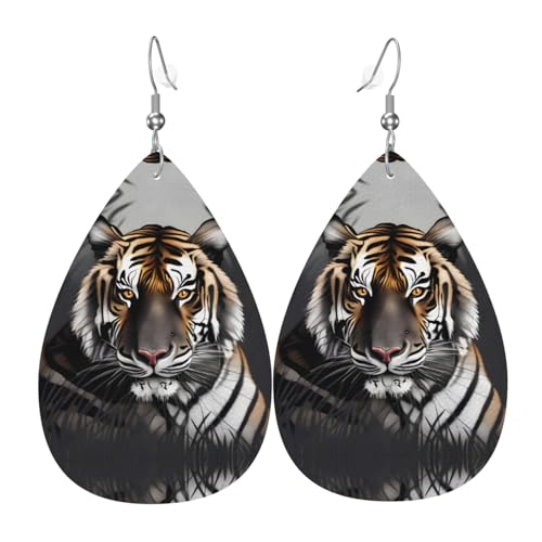 Modische PVC-Ohrringe aus versilbertem Leder, geeignet für Festivalpartys oder den persönlichen Gebrauch. Tiger in Ruhe von WXZYFP