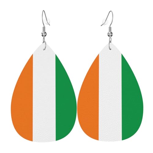 Modische versilberte PVC-Leder-Ohrringe, geeignet für Festivalpartys oder den persönlichen Gebrauch, Flagge der Elfenbeinküste, Einheitsgröße, silberfarbenes Kupferleder, kein Edelstein von WXZYFP