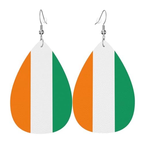 Modische versilberte PVC-Leder-Ohrringe, geeignet für Festivalpartys oder den persönlichen Gebrauch, Flagge der Elfenbeinküste von WXZYFP