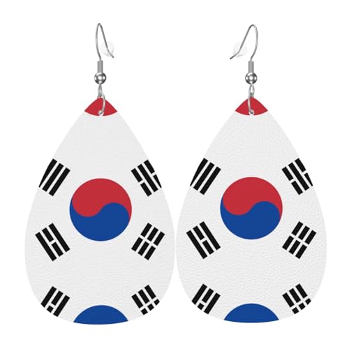 Modische versilberte PVC-Leder-Ohrringe, geeignet für Festivalpartys oder den persönlichen Gebrauch, Flagge der Republik Korea von WXZYFP