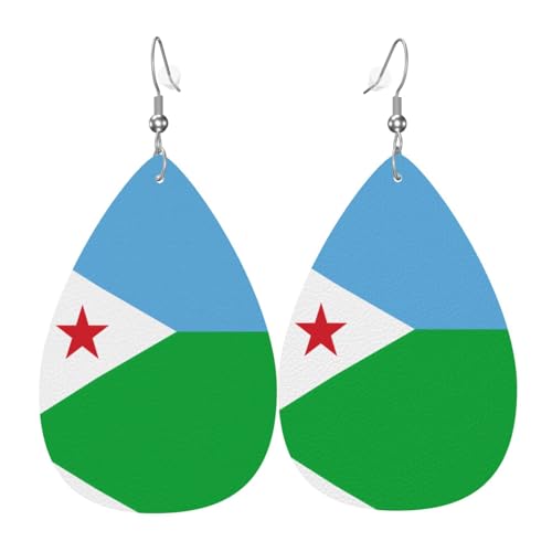 Modische versilberte PVC-Leder-Ohrringe, geeignet für Festivalpartys oder den persönlichen Gebrauch, Flagge von Dschibuti von WXZYFP
