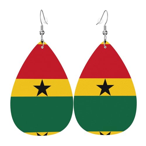 Modische versilberte PVC-Leder-Ohrringe, geeignet für Festivalpartys oder den persönlichen Gebrauch, Flagge von Ghana, Einheitsgröße, silberfarbenes Kupferleder, kein Edelstein von WXZYFP