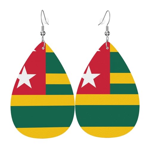 Modische versilberte PVC-Leder-Ohrringe, geeignet für Festivalpartys oder den persönlichen Gebrauch, Flagge von Togo, Einheitsgröße, silberfarbenes Kupferleder, kein Edelstein von WXZYFP