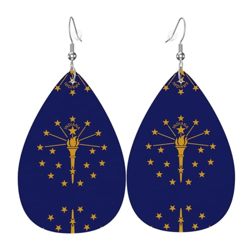 Modische versilberte PVC-Leder-Ohrringe, geeignet für Festivalpartys oder den persönlichen Gebrauch, Indiana-Staatsflagge, Einheitsgröße, silberfarbenes Kupferleder, kein Edelstein von WXZYFP