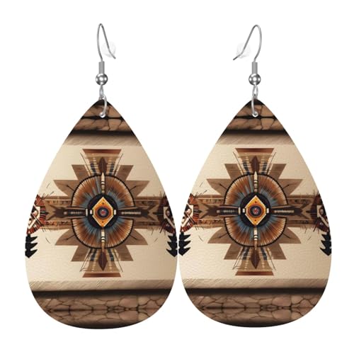 Modische versilberte PVC-Leder-Ohrringe, geeignet für Festivalpartys oder den persönlichen Gebrauch, Indianer-Malerei, Einheitsgröße, silberfarbenes Kupferleder, kein Edelstein von WXZYFP