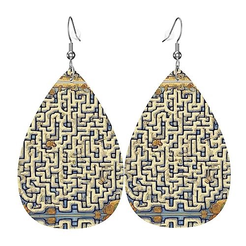 Modische versilberte PVC-Leder-Ohrringe, geeignet für Festivalpartys oder den persönlichen Gebrauch, Labyrinth-Schatzkarte von WXZYFP