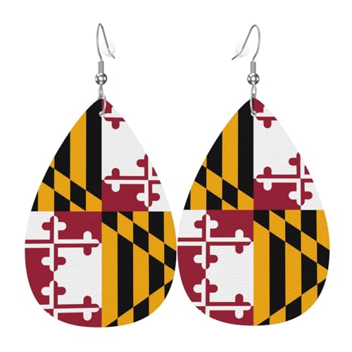Modische versilberte PVC-Leder-Ohrringe, geeignet für Festivalpartys oder den persönlichen Gebrauch, Maryland-Staatsflagge von WXZYFP