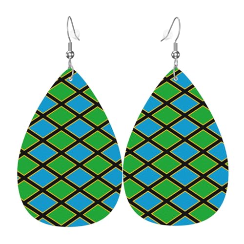 Modische versilberte PVC-Leder-Ohrringe, geeignet für Festivalpartys oder den persönlichen Gebrauch, Tansania-Flagge, Einheitsgröße, silberfarbenes Kupferleder, kein Edelstein von WXZYFP